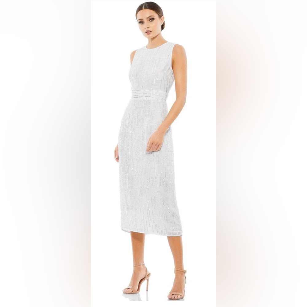 NWT MAC DUGGAL ABSTRACT BEADED SLEEVELESS MIDI DRESS COCKTAIL SIZE 4 93597